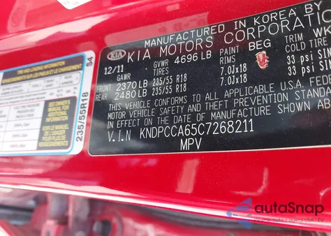 2012 Kia Sportage Sx z USA, uszkodzony, nr VIN KNDPCCA65C7268211